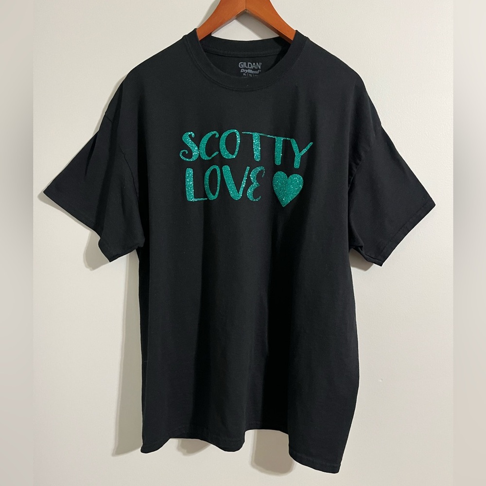 Black T-Shirt with Green 'Scotty Love' Print